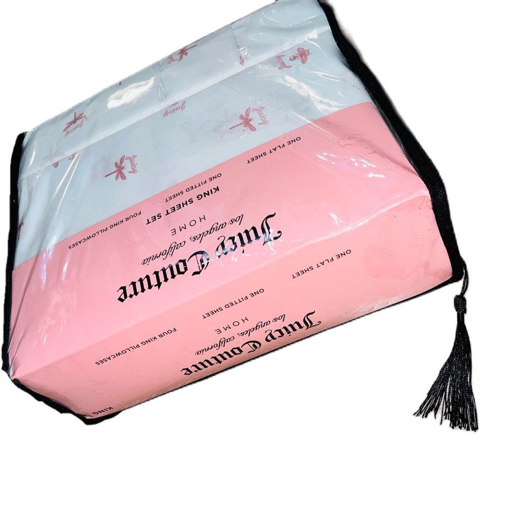**SOLD** Juicy Couture Home 6 Piece King Size Sheet Set Pink Bee & Dragonfly - Picture 12 of 14